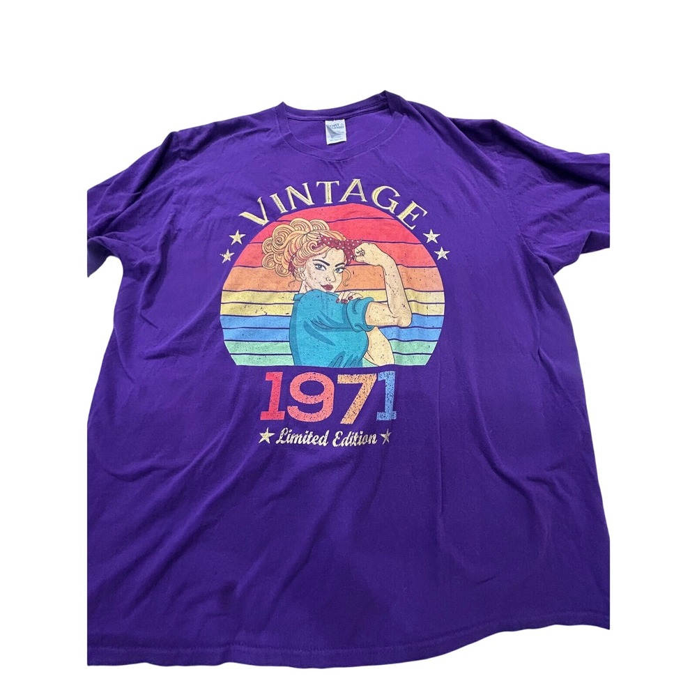 Gildan Vintage 1971 Limited Edition Graphic T-Shirt Purple Women's